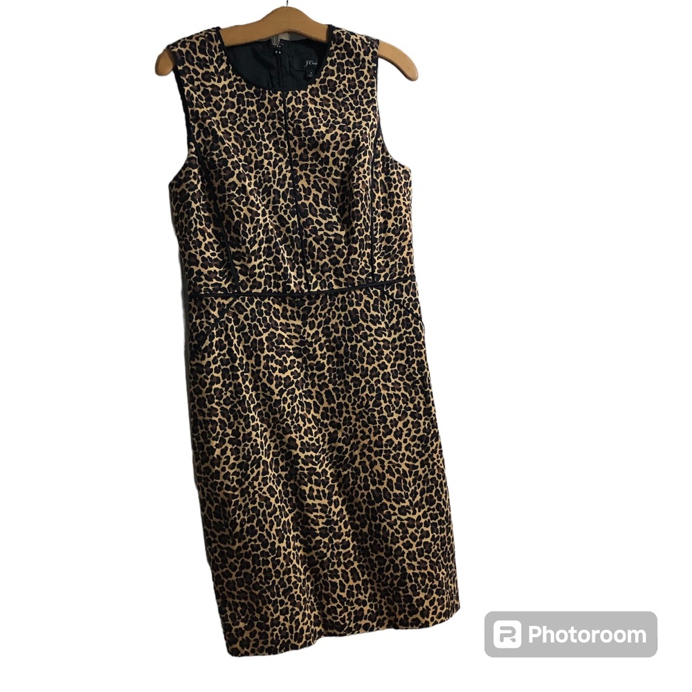 Leopard Print Dress Sleeveless Office Business Lined Cotton Blend J Crew